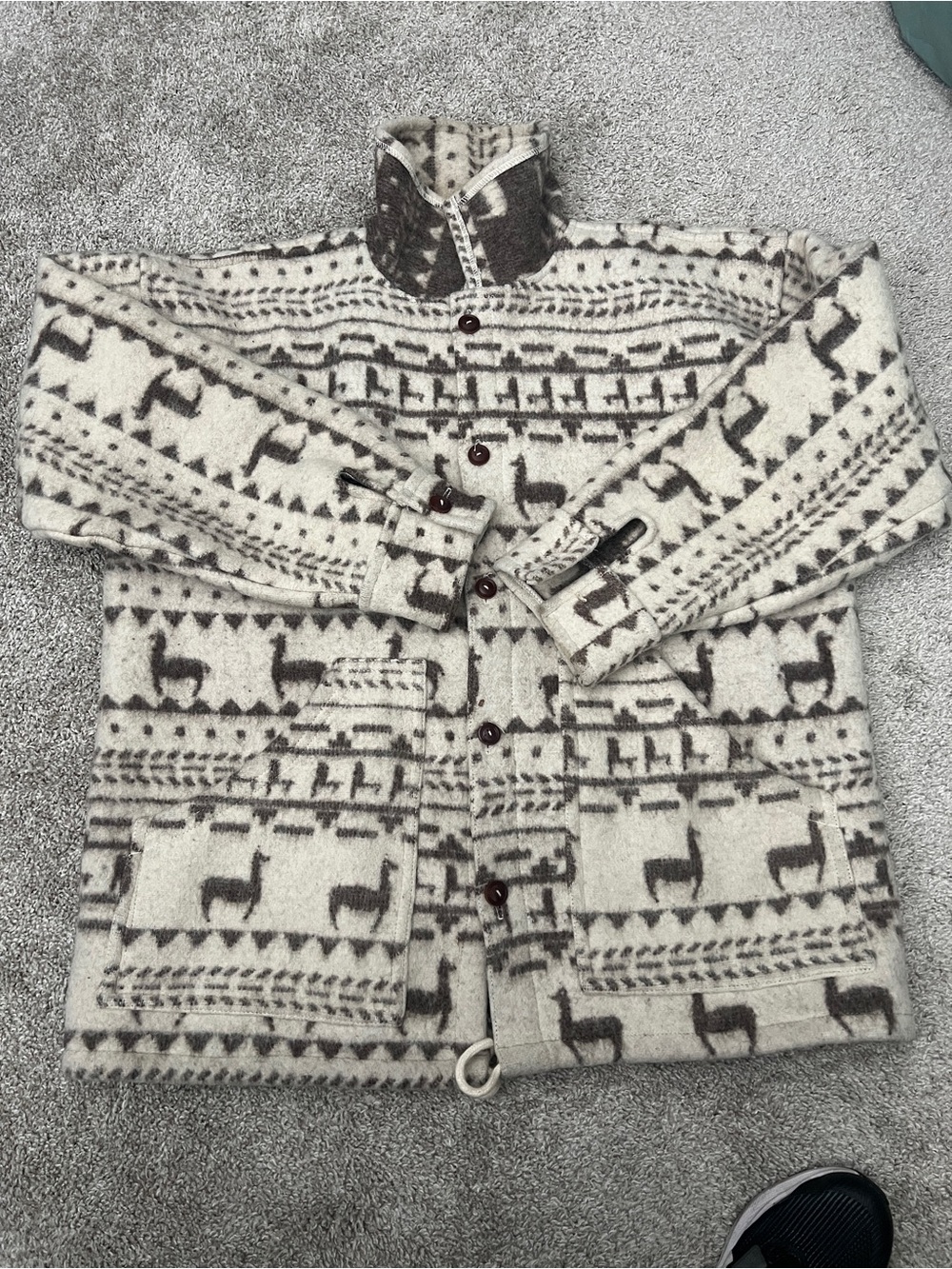 Vintage 100% Wool Ecuador Llama Jacket Coat Handmade Andean Southwestern